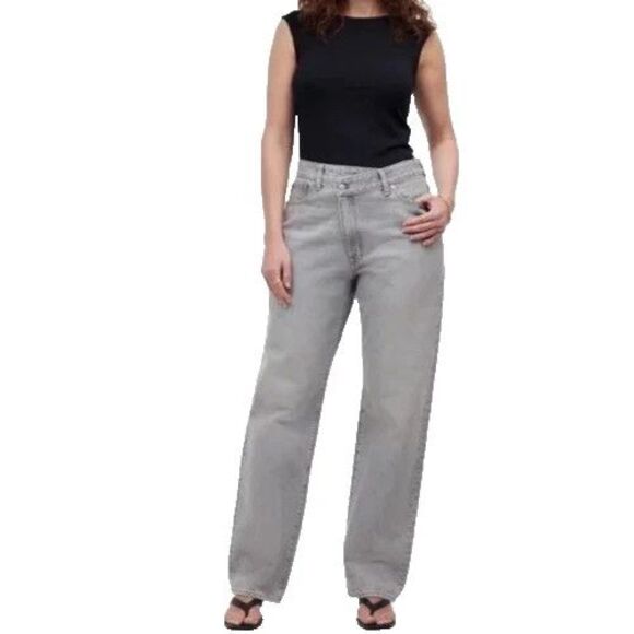 MADEWELL Curvy 90s Straight Jeans Women Petite 31P Gray Crossover Waist Denim - Picture 1 of 15